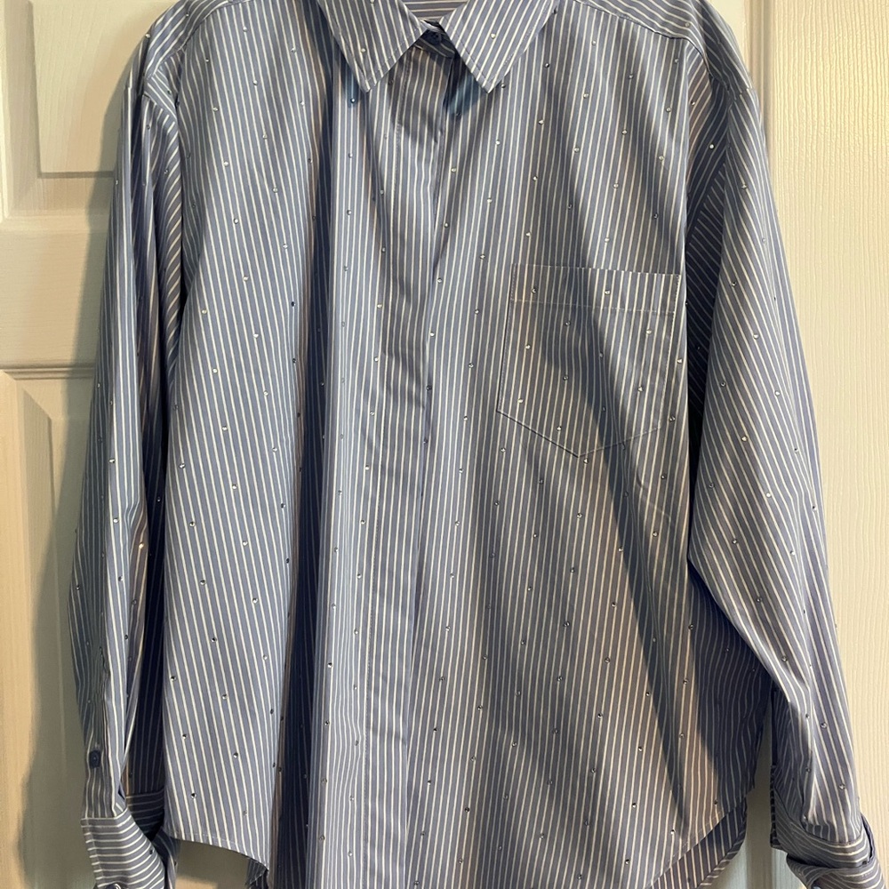 NWOT Good American Blue & White Stripe Sequin Dress Shirt